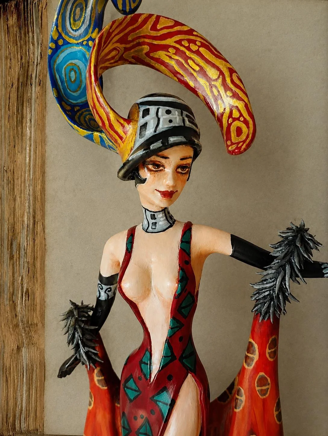 Lady Deco, One-of-a-kind mixed-media figurative wall sculpture by Natalia Chebotar, Art Deco Collection
