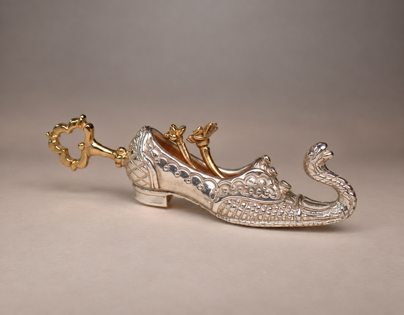 Magic Shoe, One-of-a-kind 18K Gold and Sterling Silver Pendant by Natalia Chebotar
