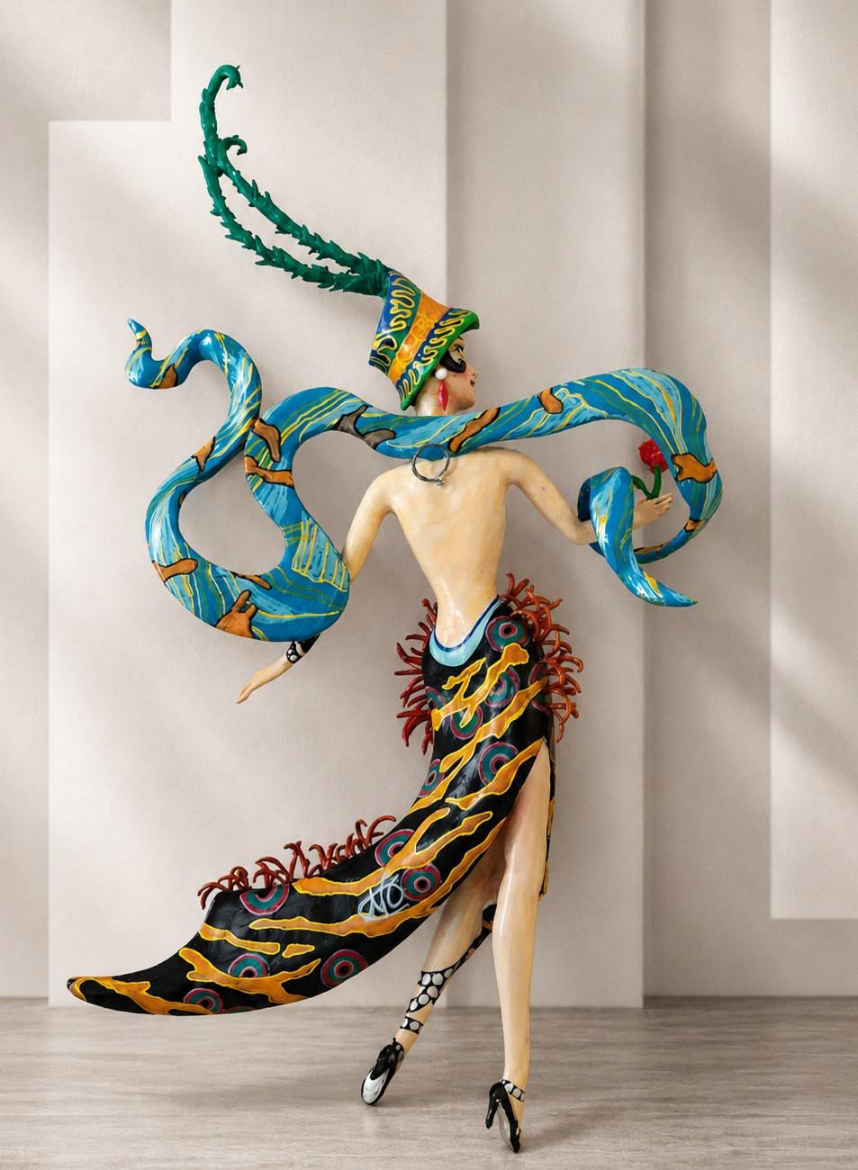 Jeanne’s Rose, One-of-a-kind mixed-media figurative wall sculpture by Natalia Chebotar, Art Deco Collection