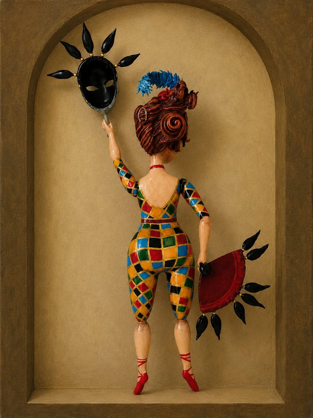 Colombina, One-of-a-kind mixed-media figurative wall sculpture by Natalia Chebotar, Dell Arte Collection