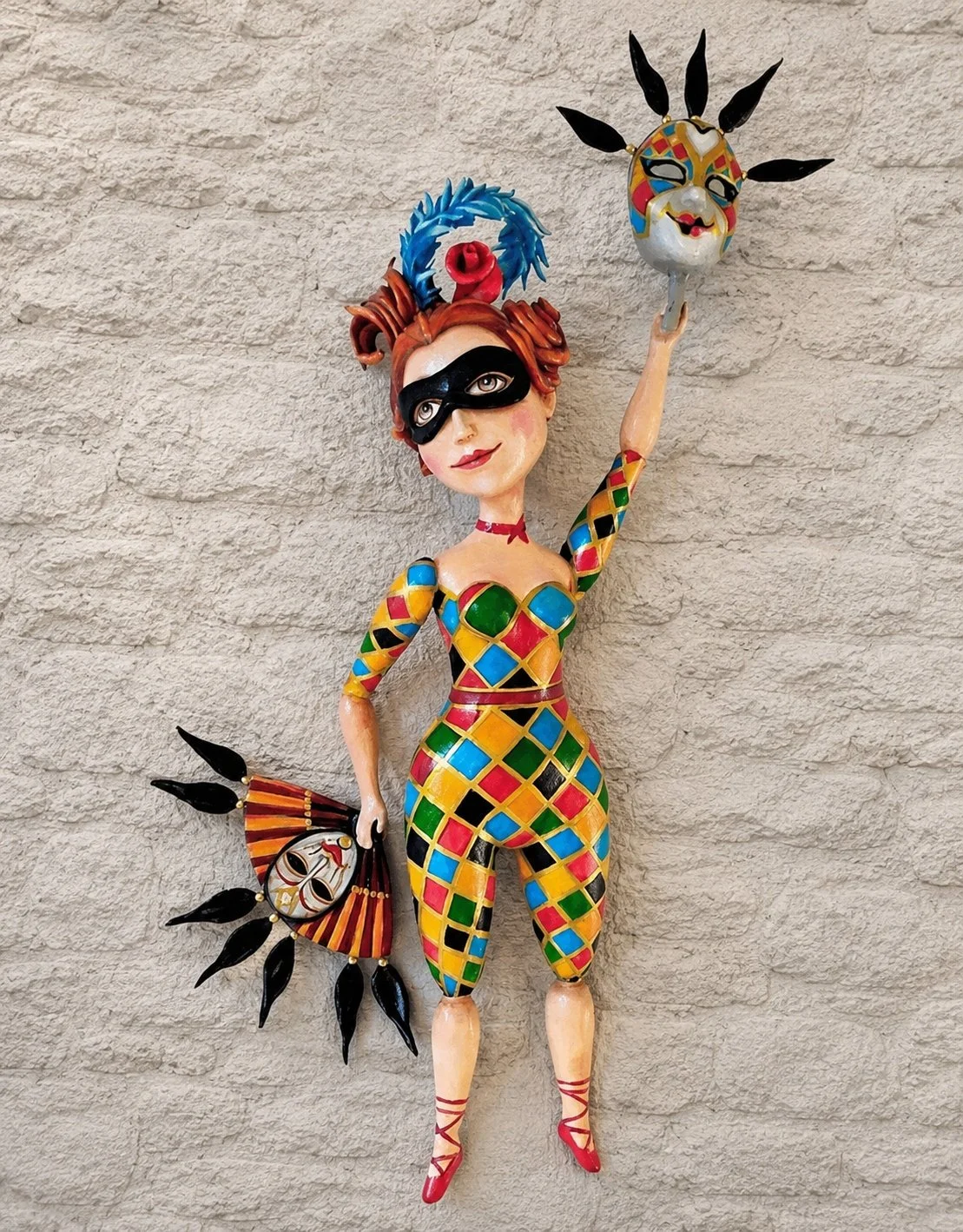 Colombina, One-of-a-kind mixed-media figurative wall sculpture by Natalia Chebotar, Dell Arte Collection