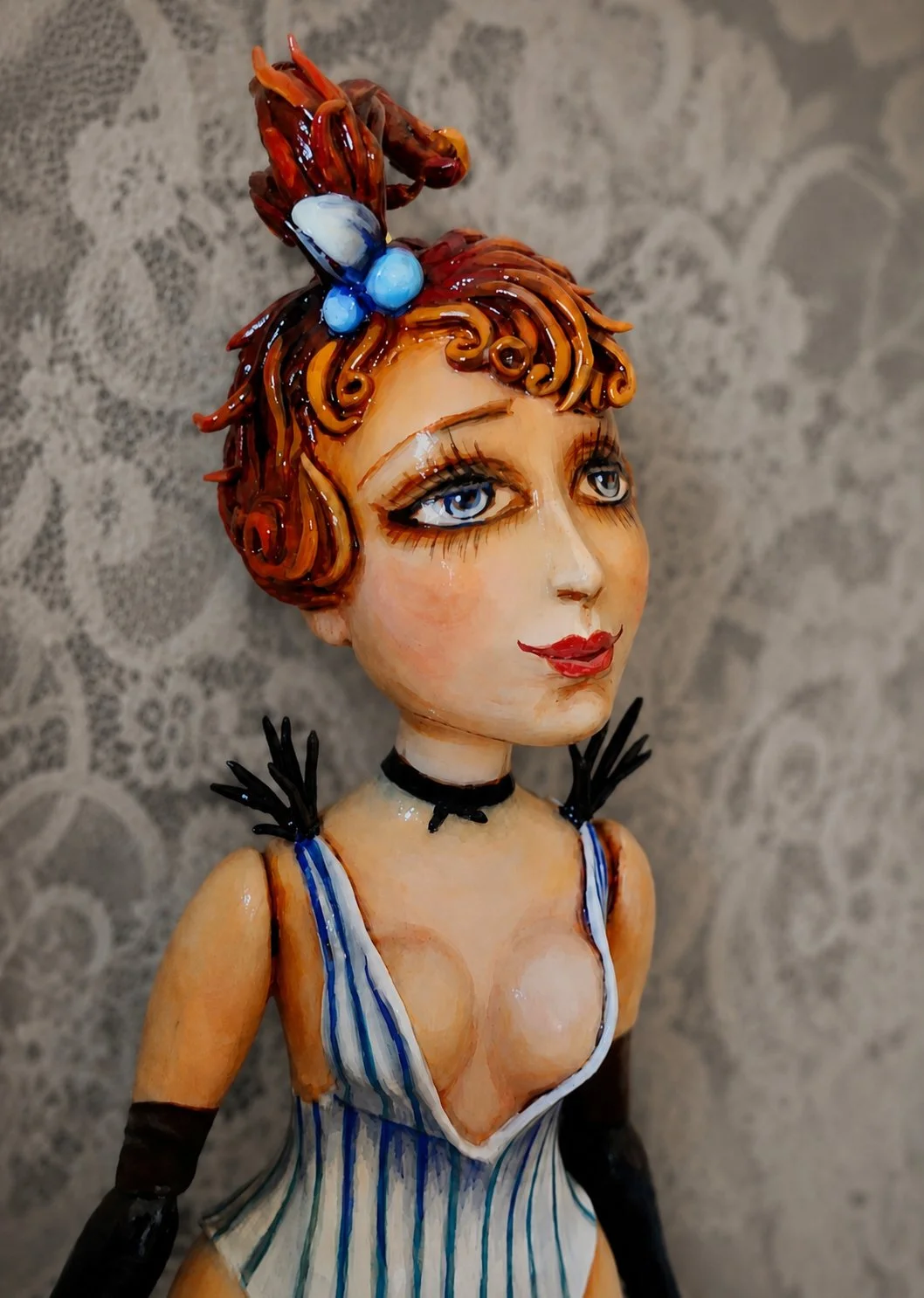 Lulu, One-of-a-kind mixed-media figurative wall sculpture by Natalia Chebotar, Cabaret Collection