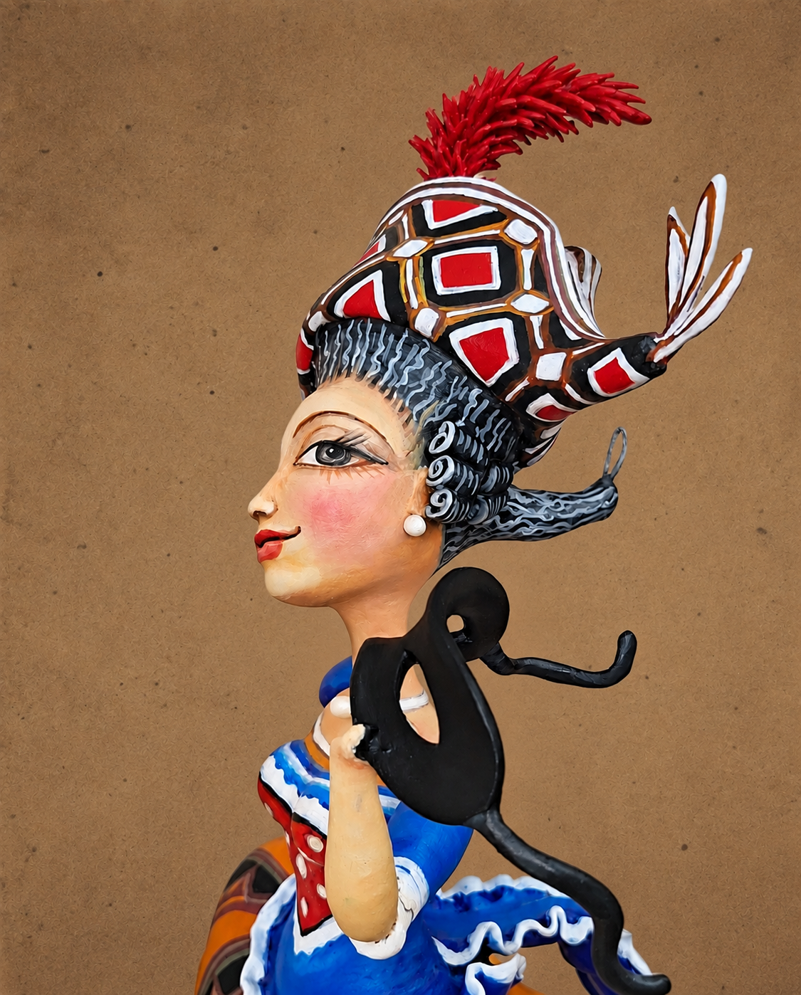 La Franceschina, One-of-a-kind mixed-media figurative wall sculpture by Natalia Chebotar, Dell'Arte Collection