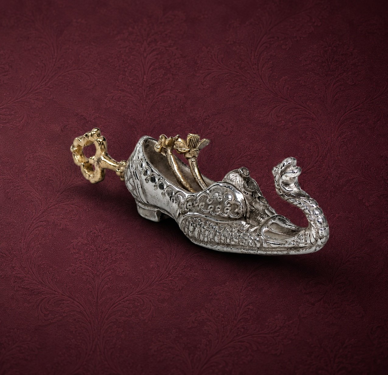 Magic Shoe, One-of-a-kind 18K Gold and Sterling Silver Pendant by Natalia Chebotar