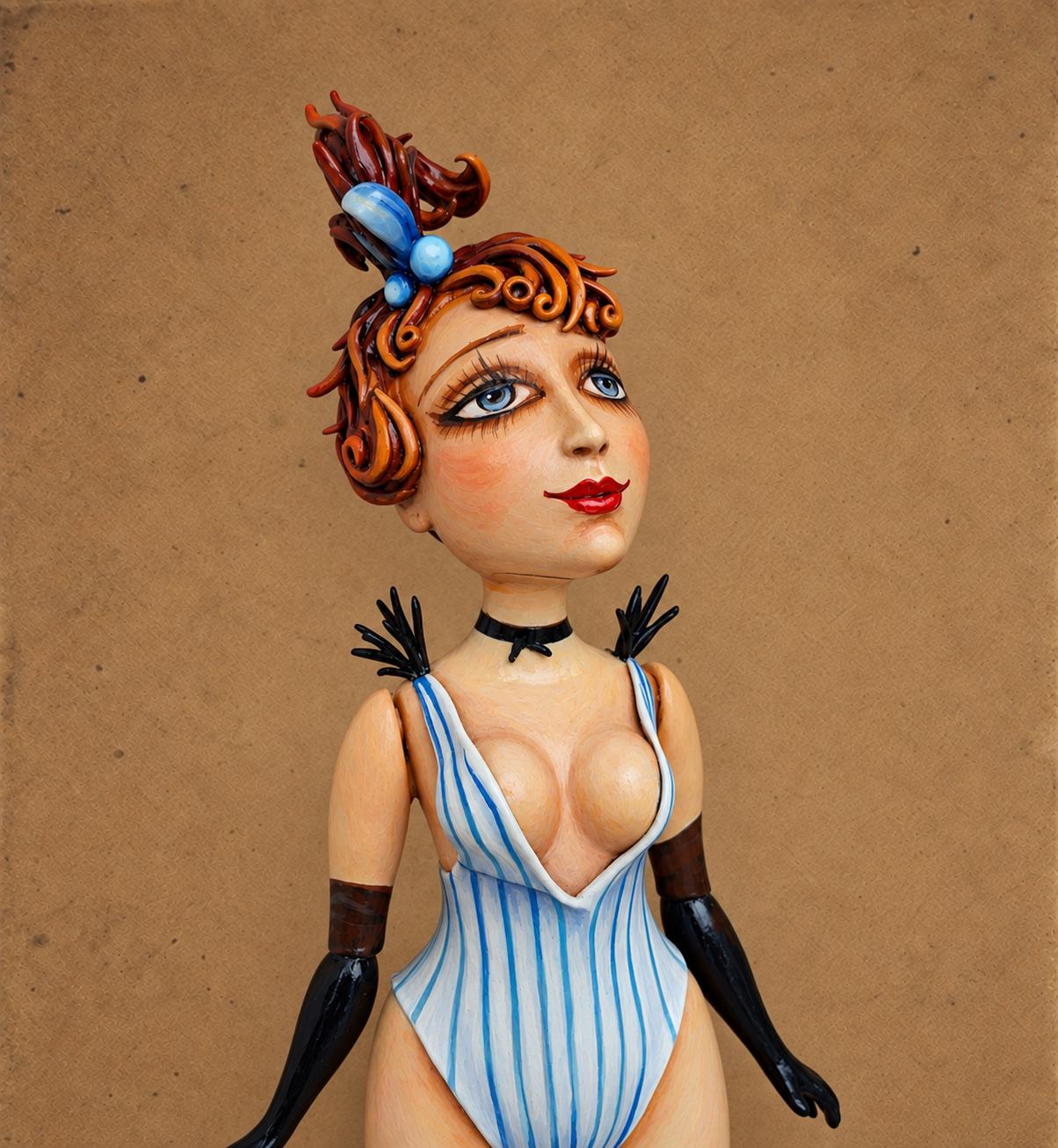 Lulu, One-of-a-kind mixed-media figurative wall sculpture by Natalia Chebotar, Cabaret Collection