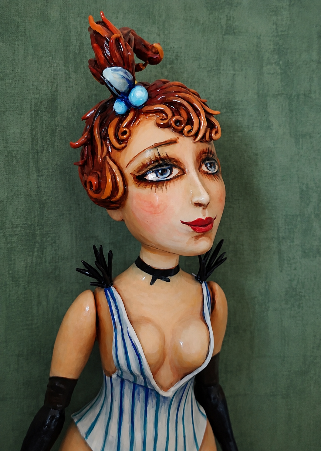 Lulu, One-of-a-kind mixed-media figurative wall sculpture by Natalia Chebotar, Cabaret Collection
