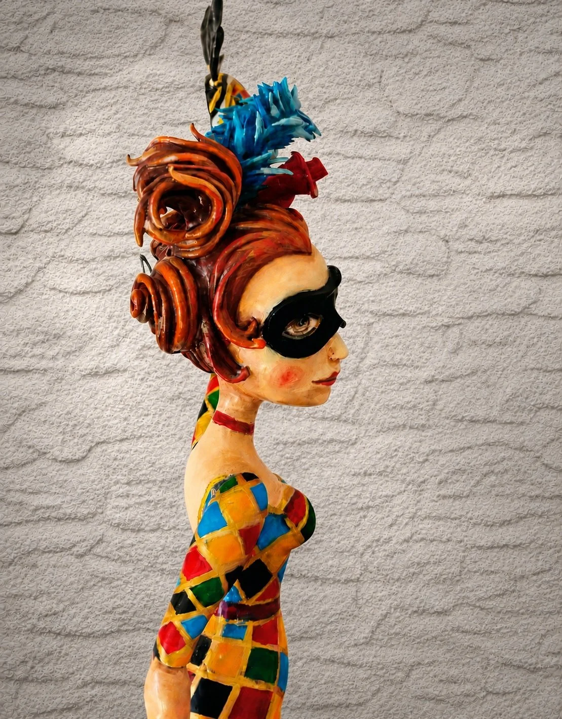 Colombina, One-of-a-kind mixed-media figurative wall sculpture by Natalia Chebotar, Dell Arte Collection