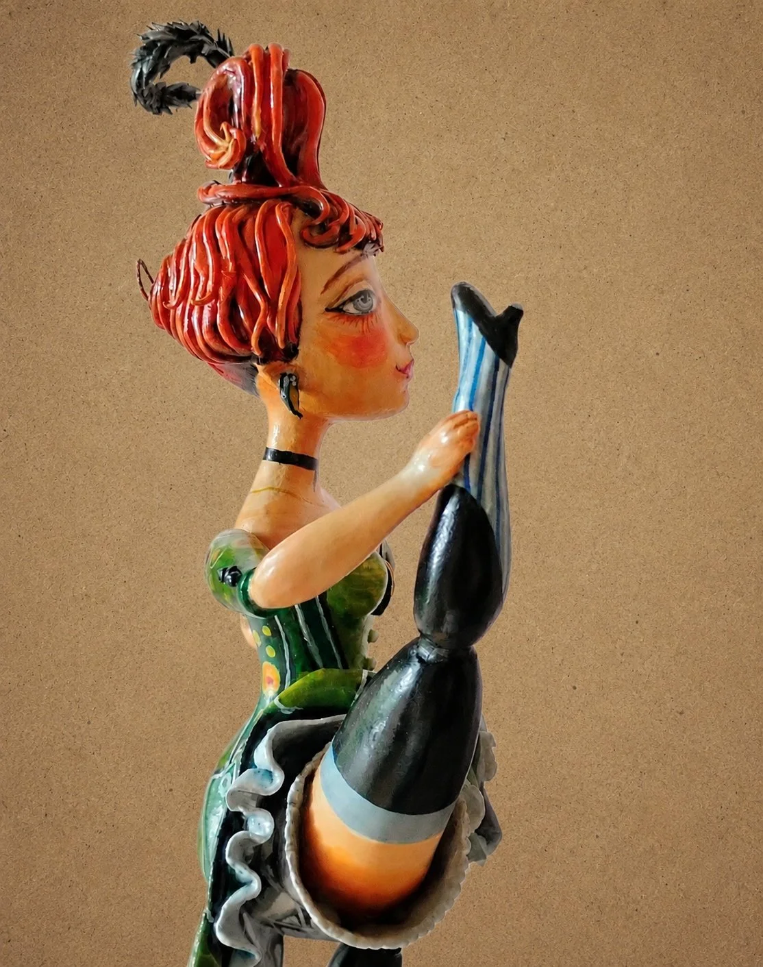 Sally, One-of-a-kind mixed-media figurative wall sculpture by Natalia Chebotar, Cabaret Collection