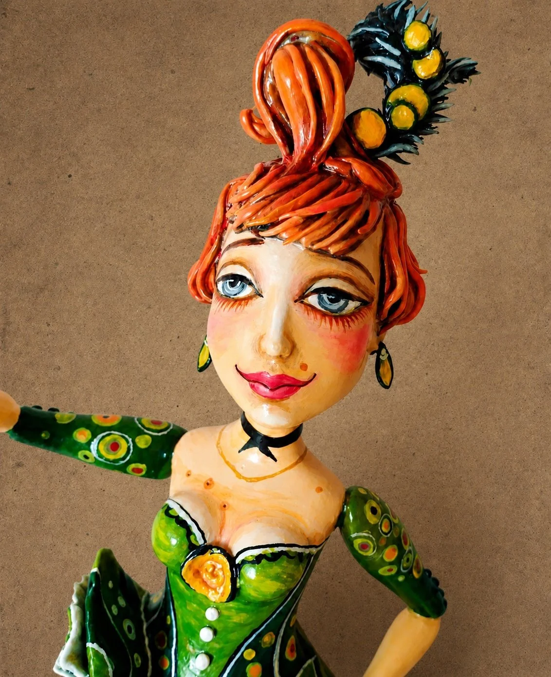 Sally, One-of-a-kind mixed-media figurative wall sculpture by Natalia Chebotar, Cabaret Collection
