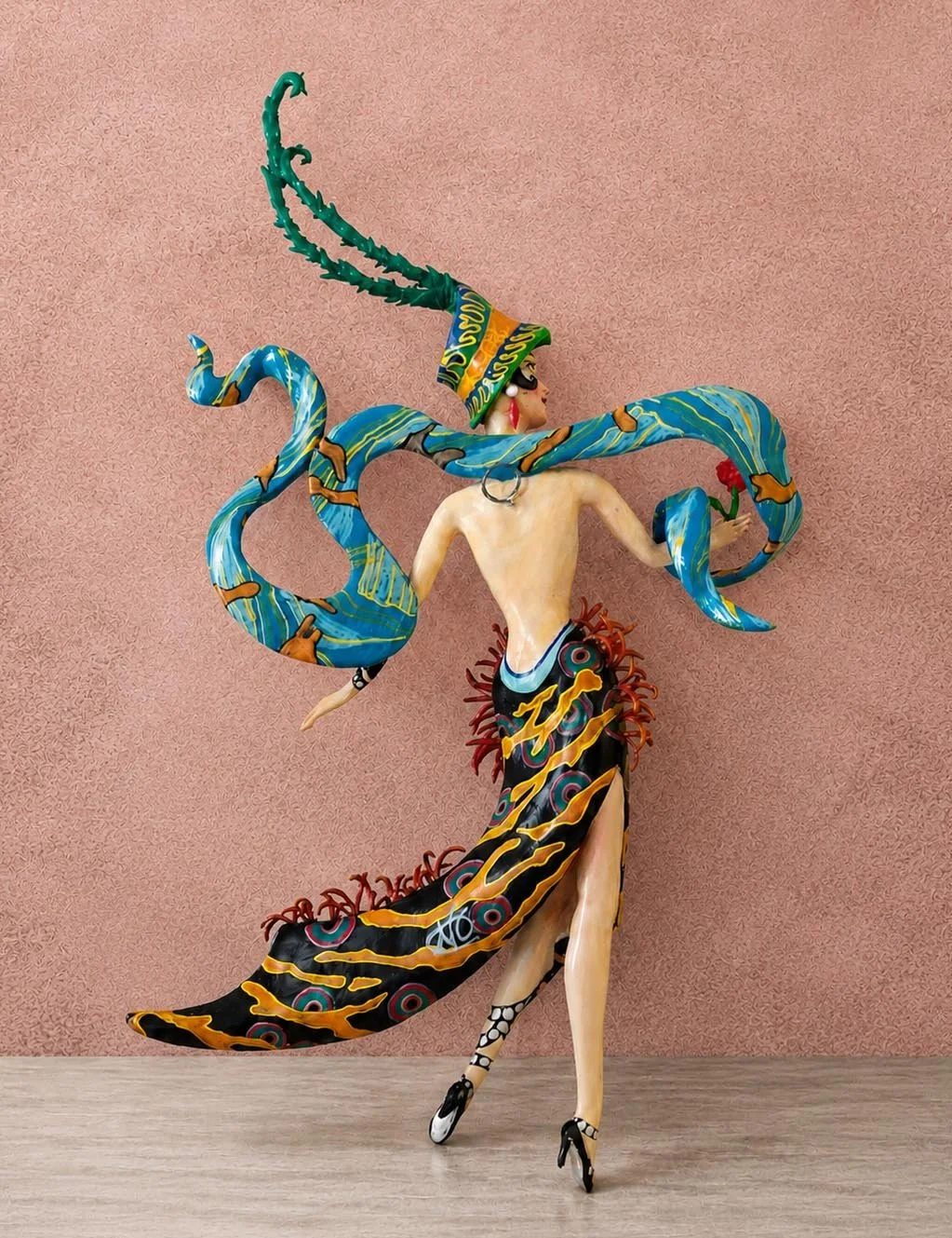 Jeanne’s Rose, One-of-a-kind mixed-media figurative wall sculpture by Natalia Chebotar, Art Deco Collection