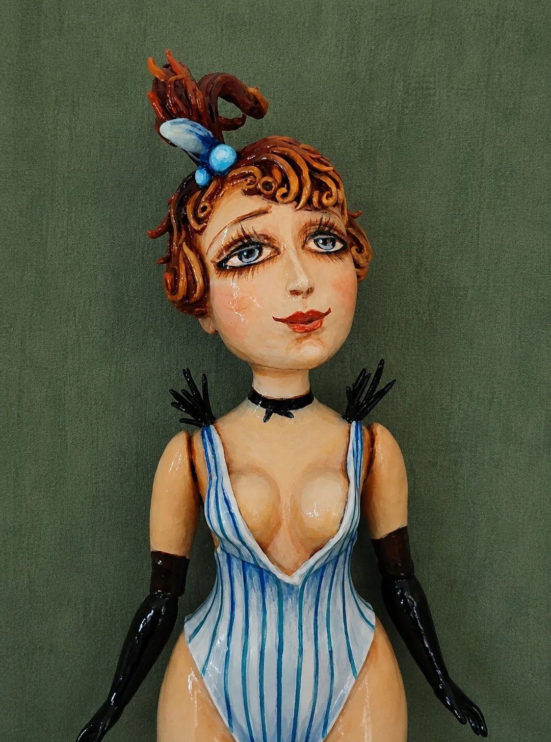 Lulu, One-of-a-kind mixed-media figurative wall sculpture by Natalia Chebotar, Cabaret Collection