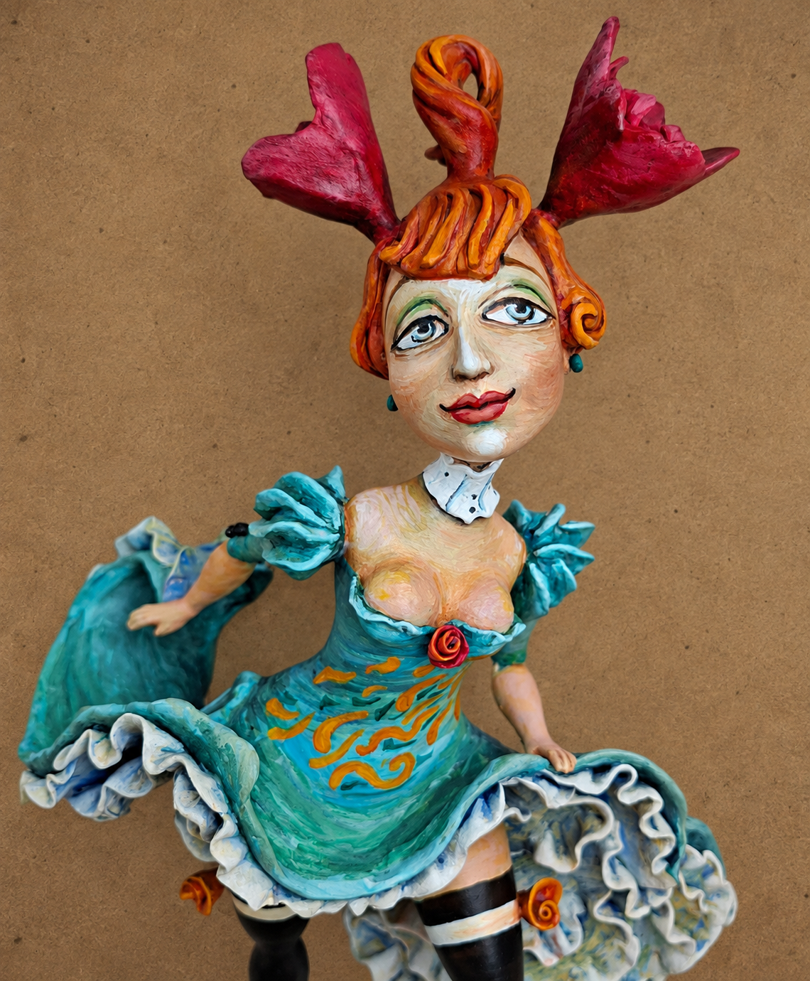 La Rosetta, OOAK mixed-media figurative wall sculpture by Natalia Chebotar, Cabaret Collection