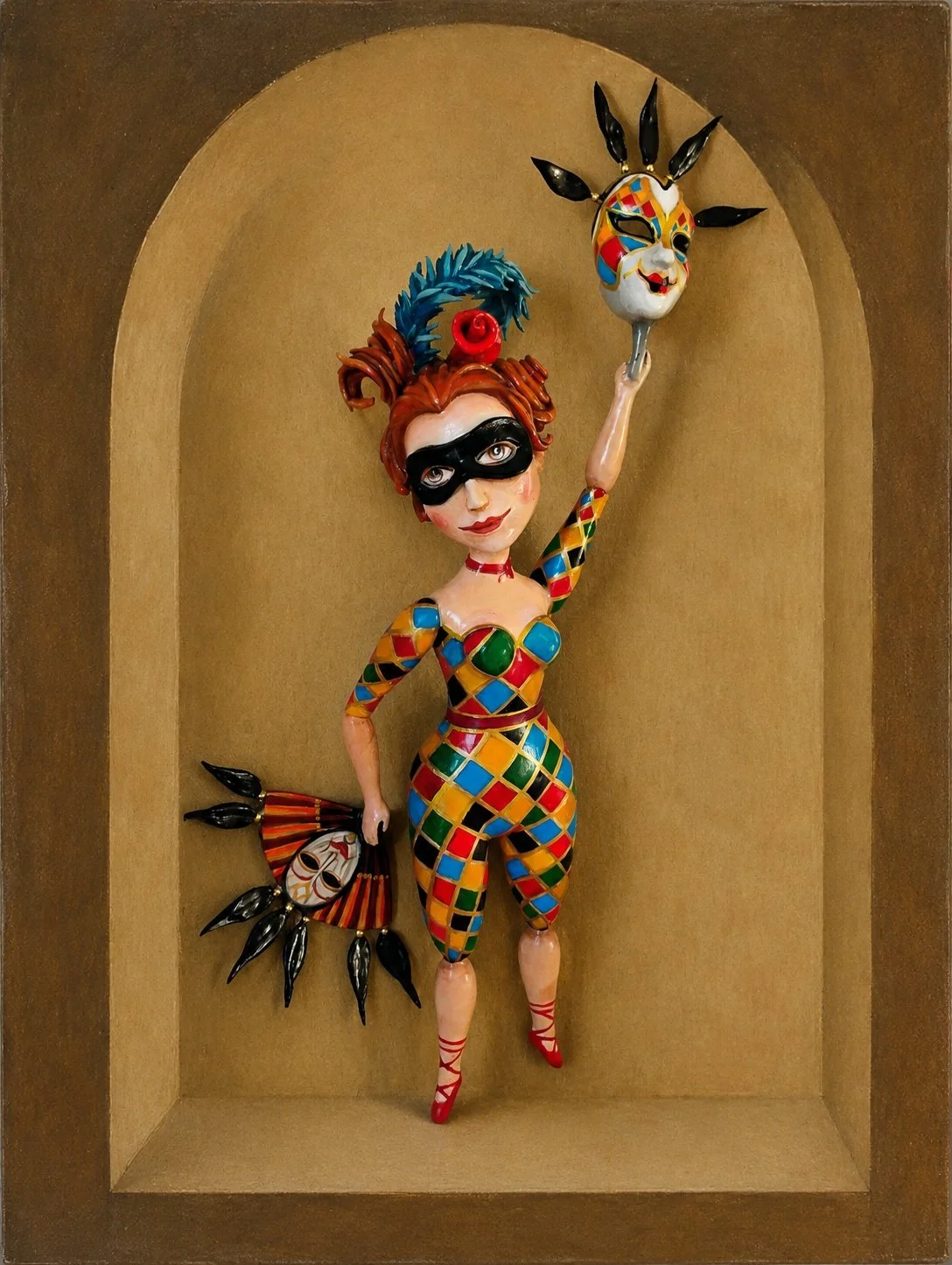 Colombina, One-of-a-kind mixed-media figurative wall sculpture by Natalia Chebotar, Dell Arte Collection
