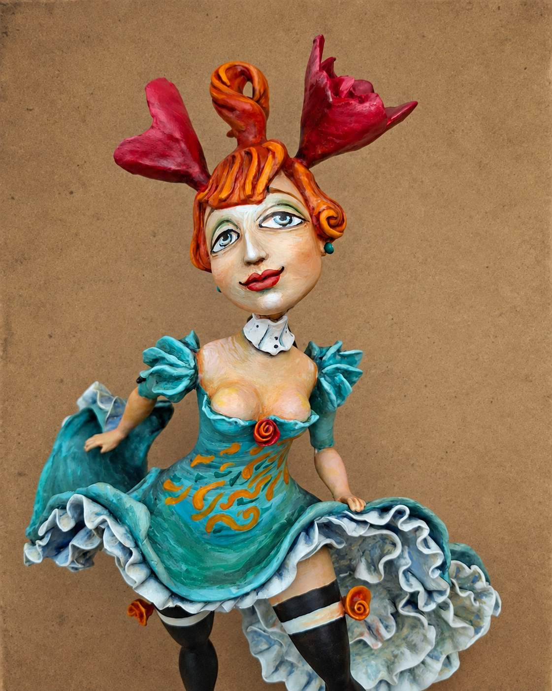 La Rosetta, OOAK mixed-media figurative wall sculpture by Natalia Chebotar, Cabaret Collection