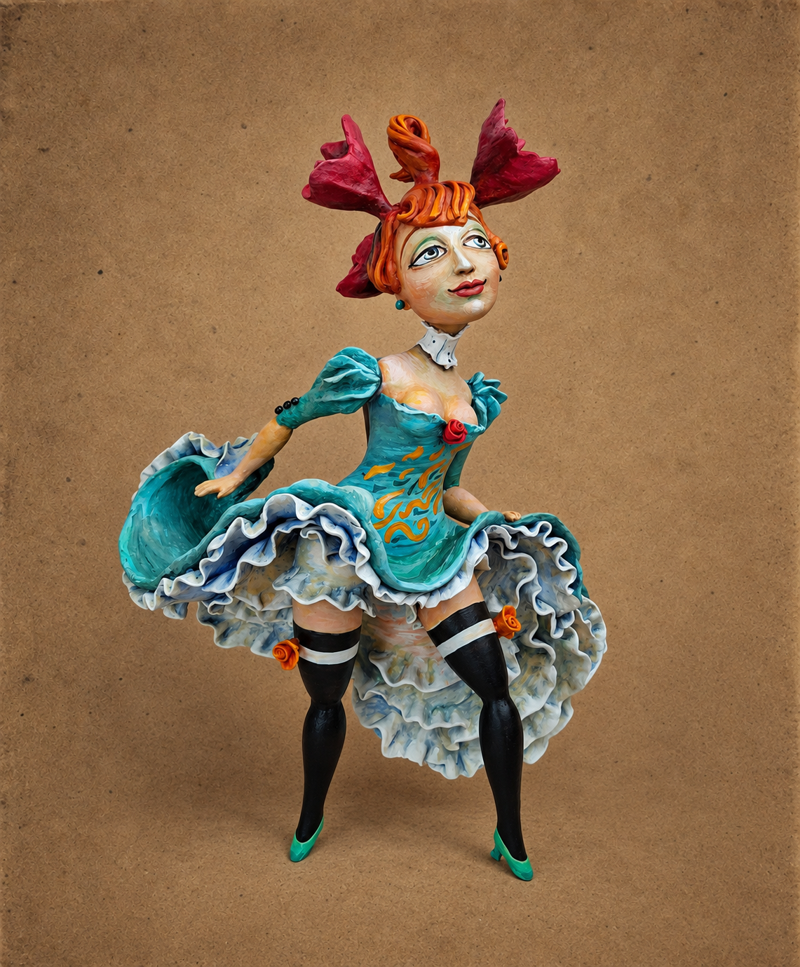 La Rosetta, OOAK mixed-media figurative wall sculpture by Natalia Chebotar, Cabaret Collection