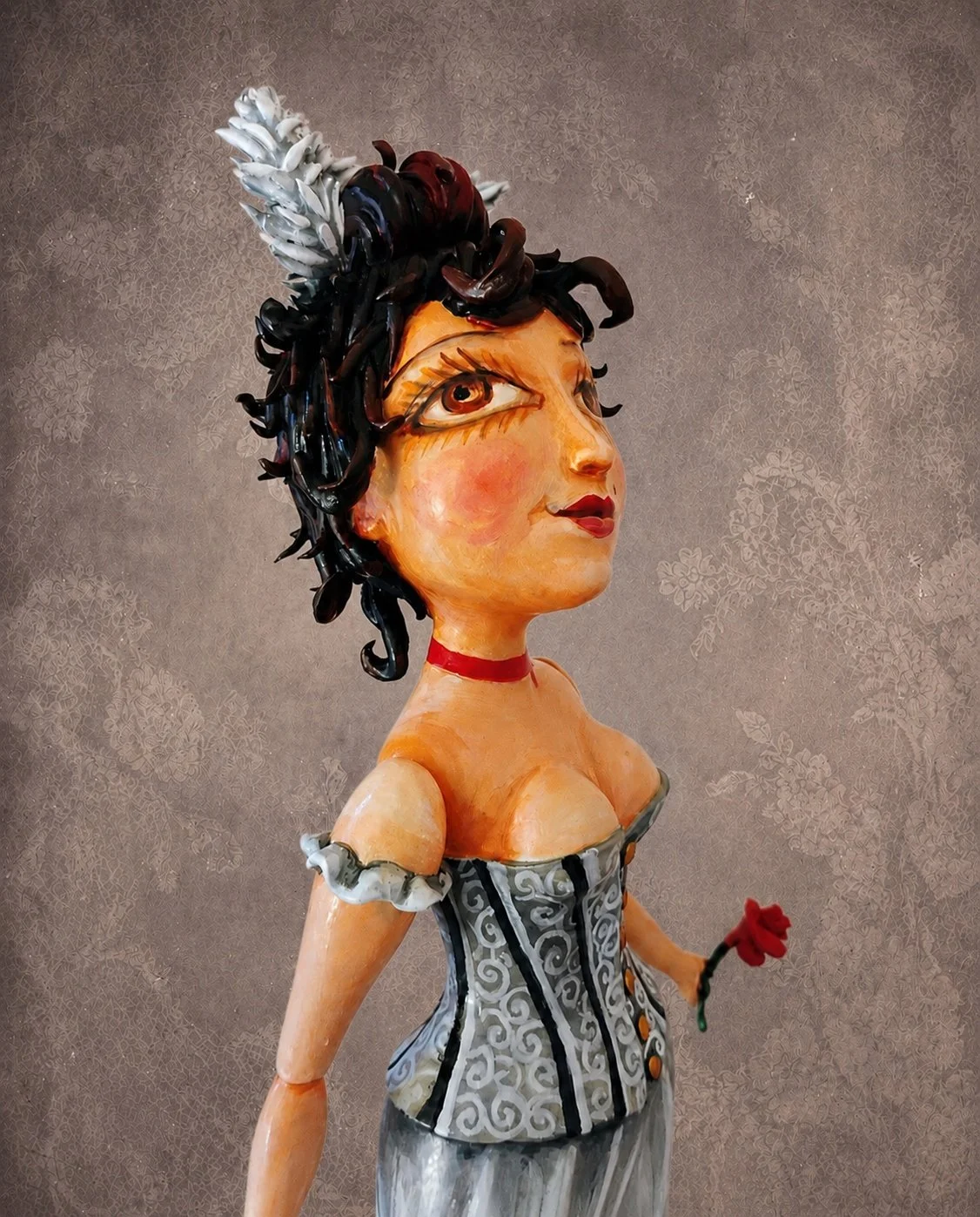 Bettie, One-of-a-kind mixed-media figurative wall sculpture by Natalia Chebotar, Cabaret Collection