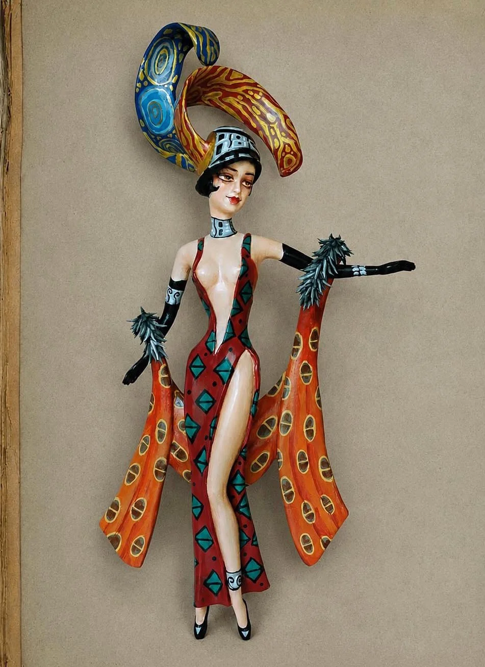 Lady Deco, One-of-a-kind mixed-media figurative wall sculpture by Natalia Chebotar, Art Deco Collection