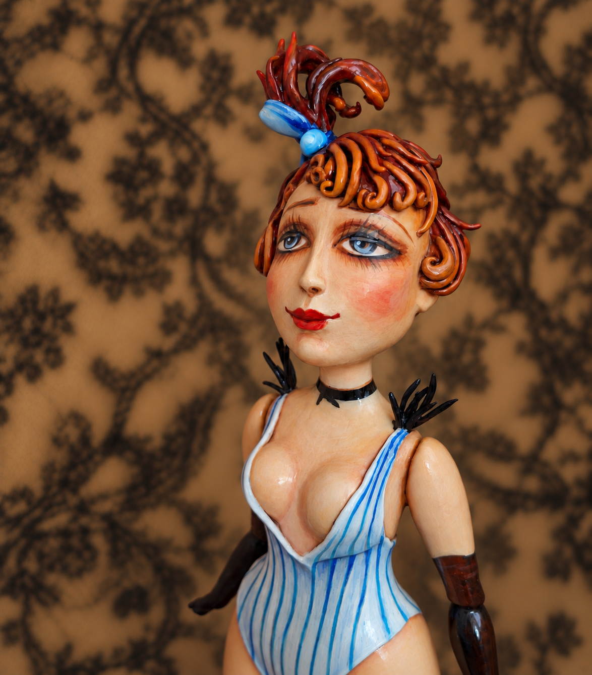 Lulu, One-of-a-kind mixed-media figurative wall sculpture by Natalia Chebotar, Cabaret Collection