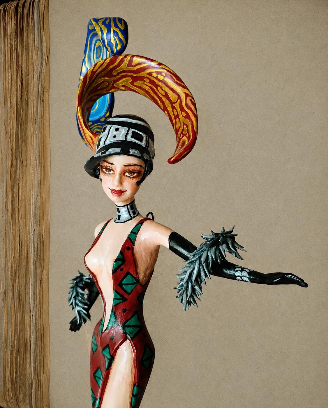 Lady Deco, One-of-a-kind mixed-media figurative wall sculpture by Natalia Chebotar, Art Deco Collection

