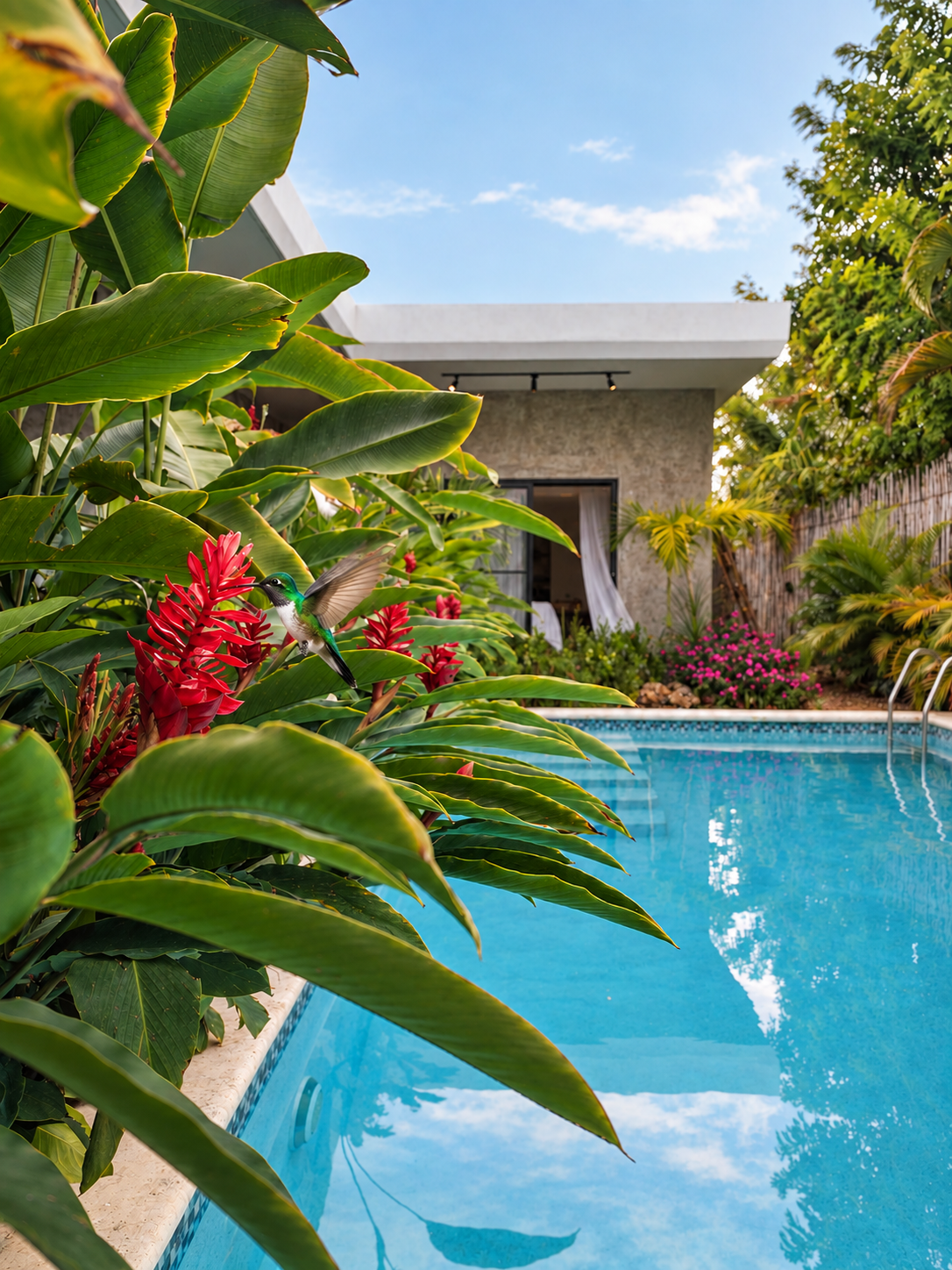 Tropical Poolside Retreat with Hummingbird.png