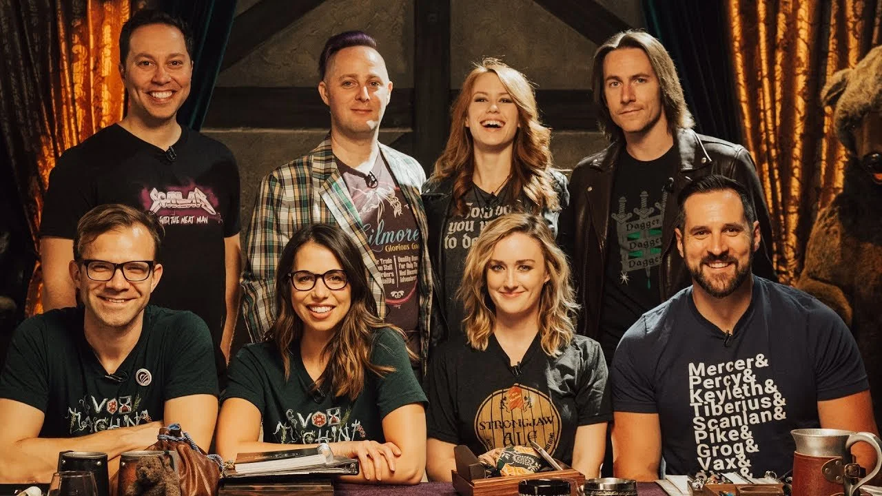 Cast of “Critical Role” | (Top, left to right) Sam Riegel, Taliesin Jaffe, Marisha Ray, Matthew Mercer, Bear (bottom, left to right) Liam O’Brien, Laura Bailey, Ashley Johnson, and Travis Willingham