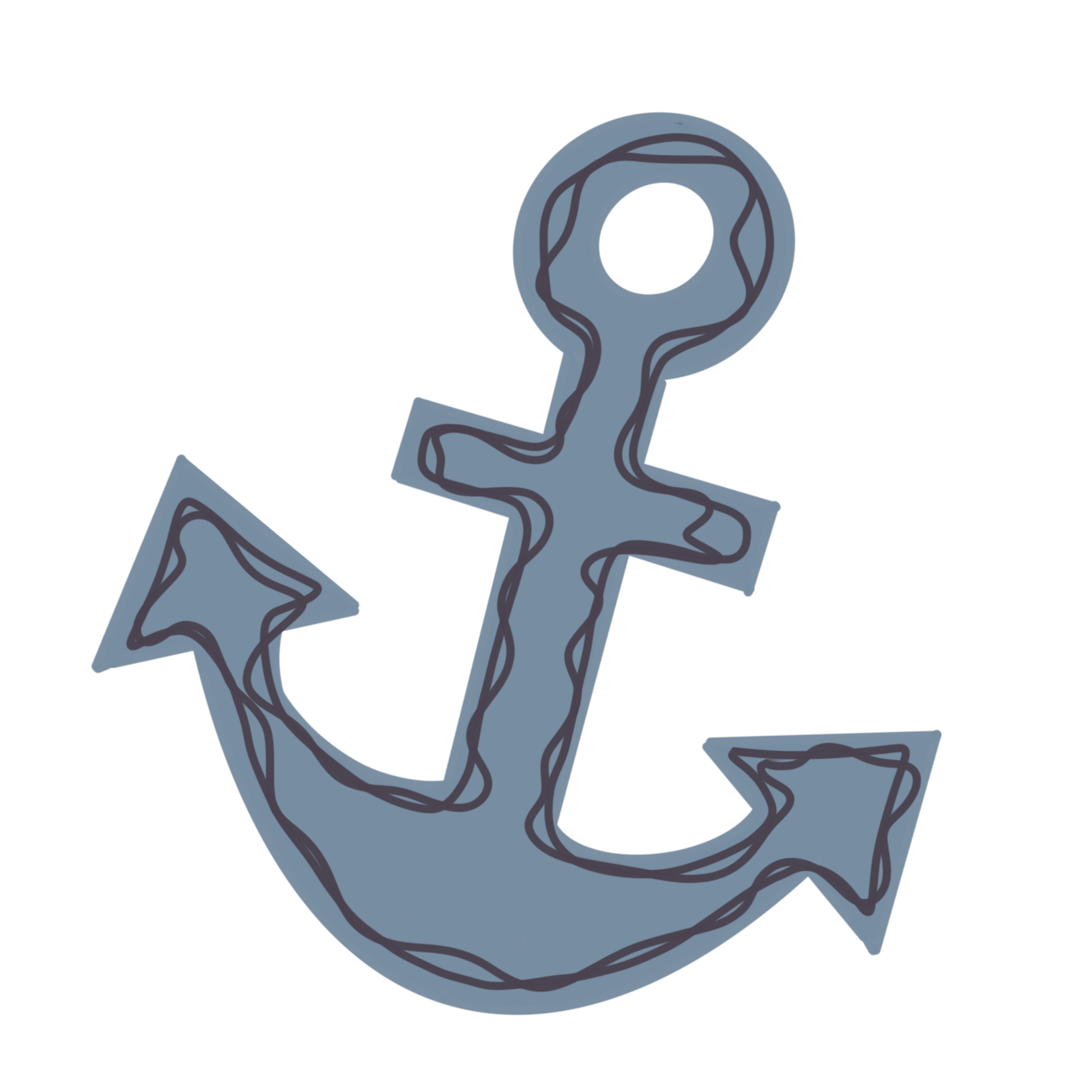 An illustration of a blue anchor with a wobbly lines near the edge of it