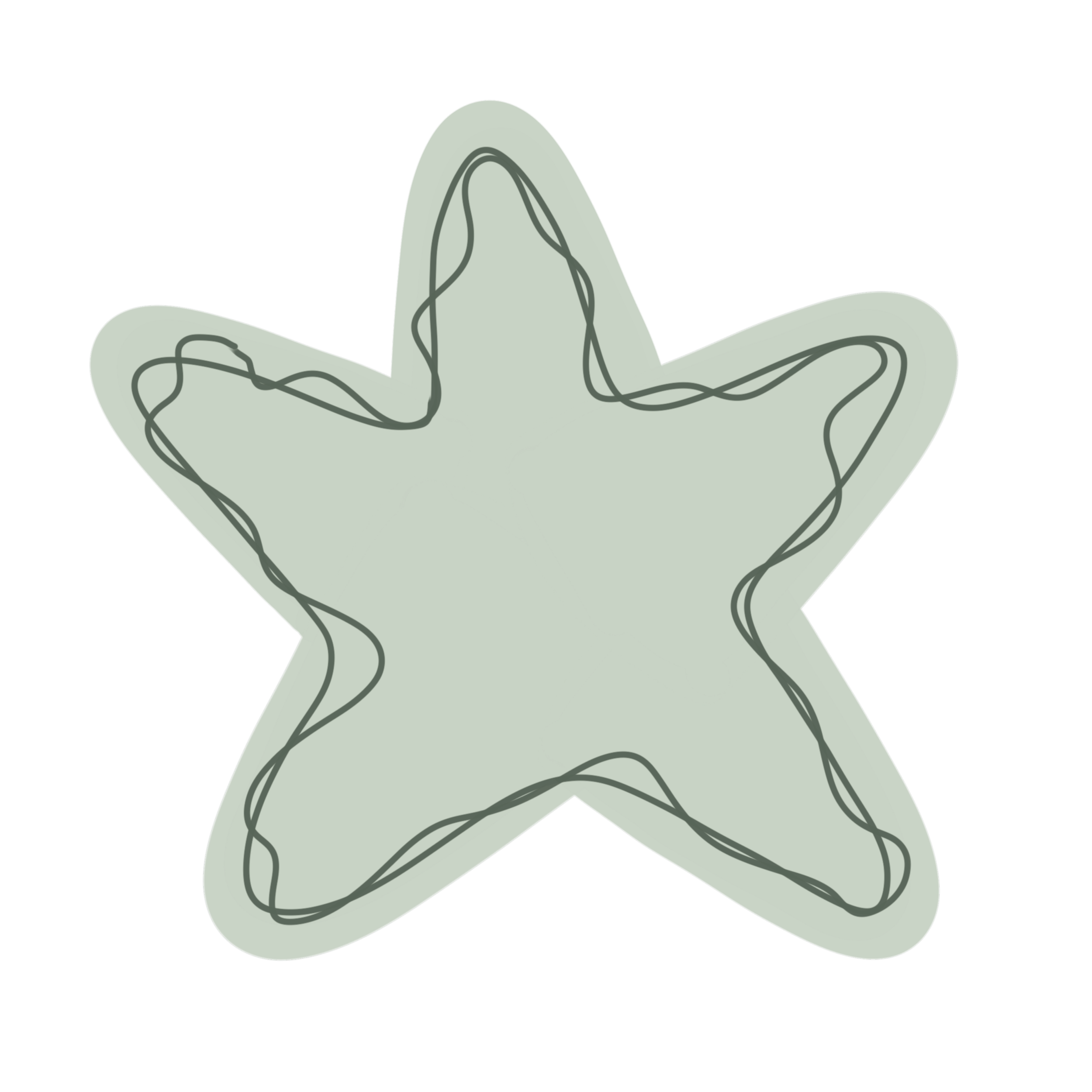 An illustration of a pale green starfish with a wobbly line near the edge of it.