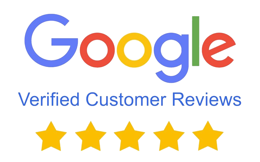 Google logo with the text "Verified Customer Reviews" and five gold stars underneath.