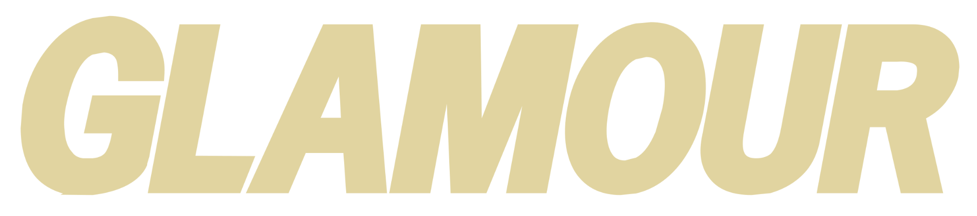 The word 'Glamour' in large beige capital letters on a black background.