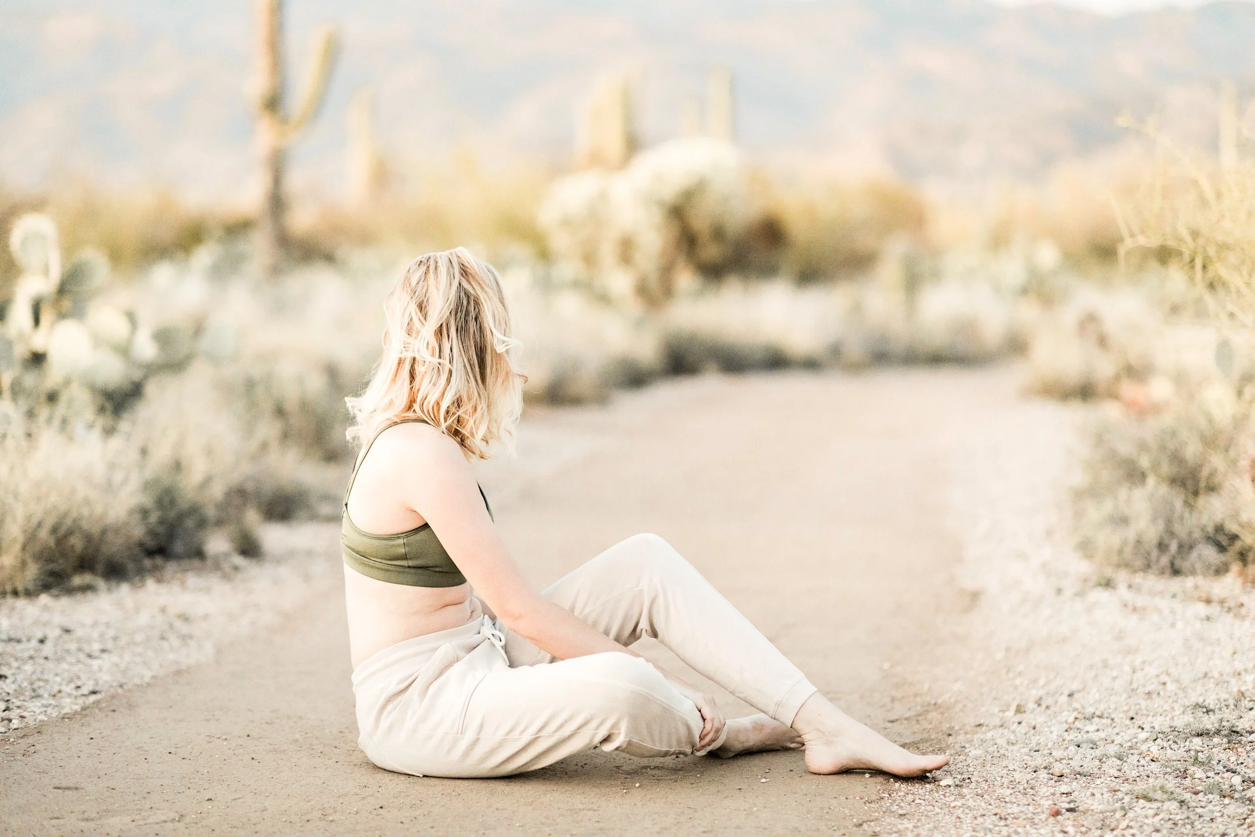 Woman stretching in the desert