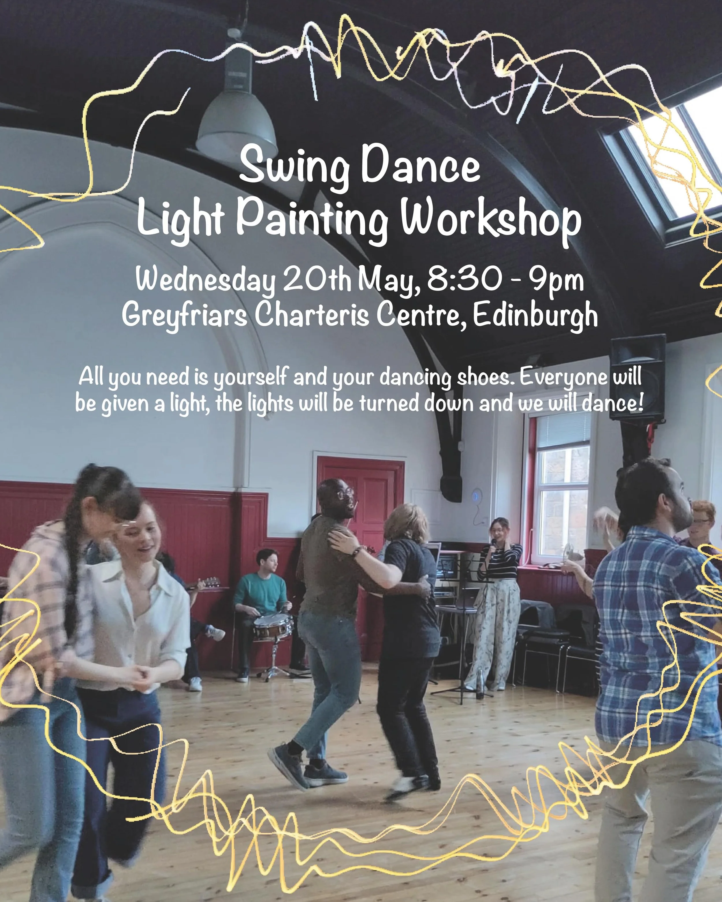 📣 Calling Edinburgh swing dancers 📣 

Want to help make some art? 🎨

I am running a community light painting workshop in collaboration with @edinbop this Wednesday 20th May 2026, 8:30pm at Greyfriars Charteris, St Nina&rsquo;s Hall.

All you need 