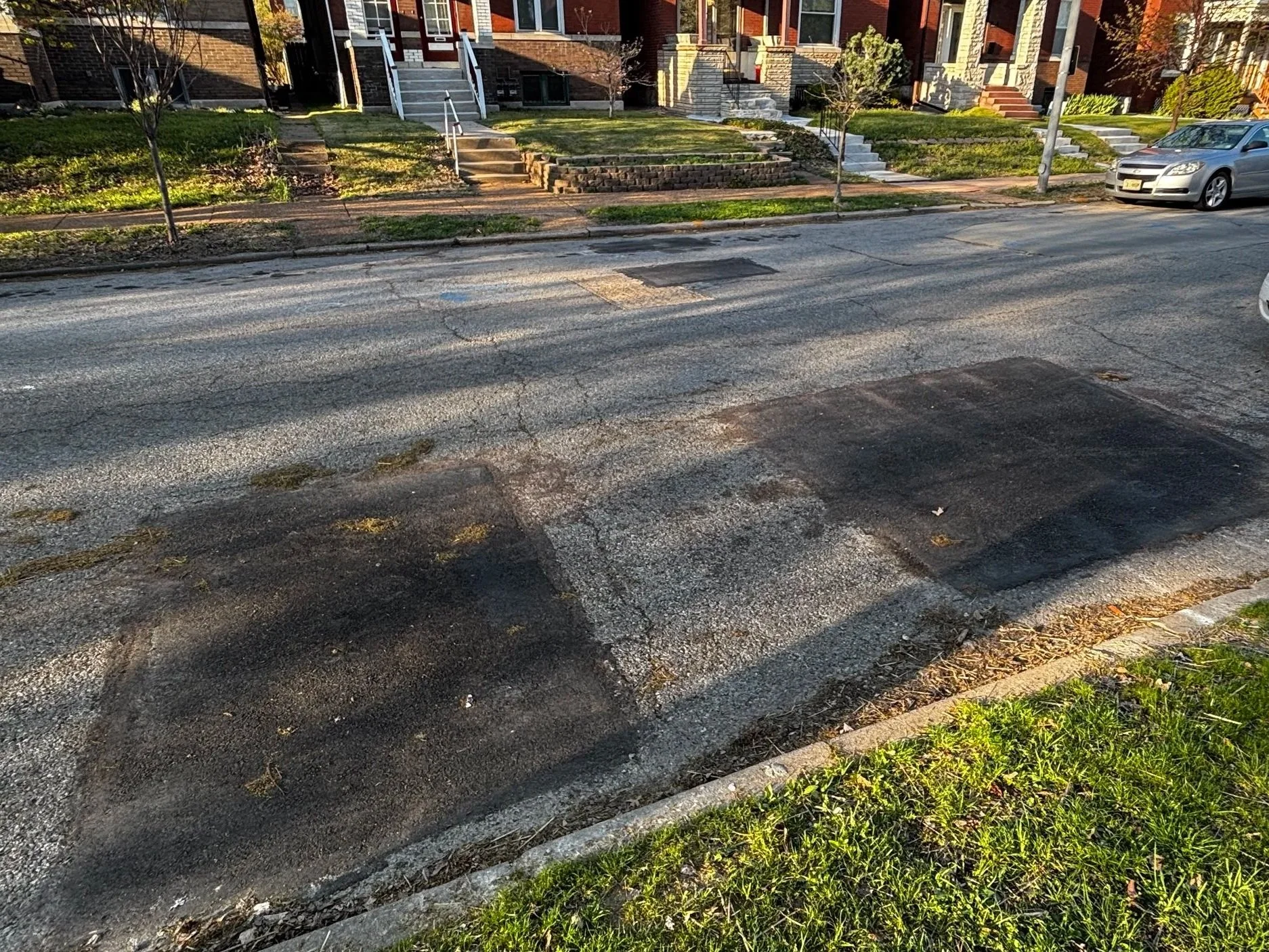 Photo of completed street restoration following utility work on Hartford Avenue in Tower Grove South, St. Louis, MO.