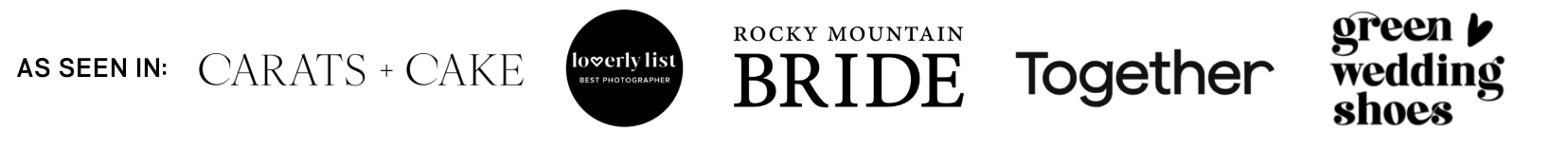 Published wedding photographer Linden Wilson "As Seen In: Carats + Cake," "Loverly List Best Photographer," "Rocky Mountain Bride," "Together," and "Green Wedding Shoes."