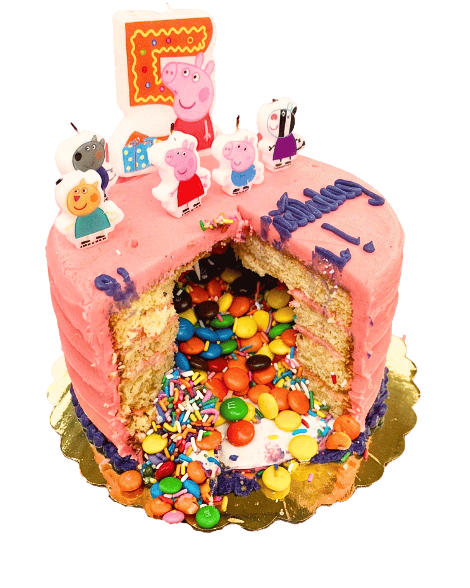 Peppa Pig Pinata Cake filled with sprinkles and M&Ms