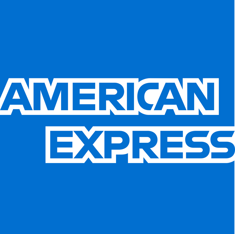 Blue background with the white text 'AMERICAN EXPRESS'.