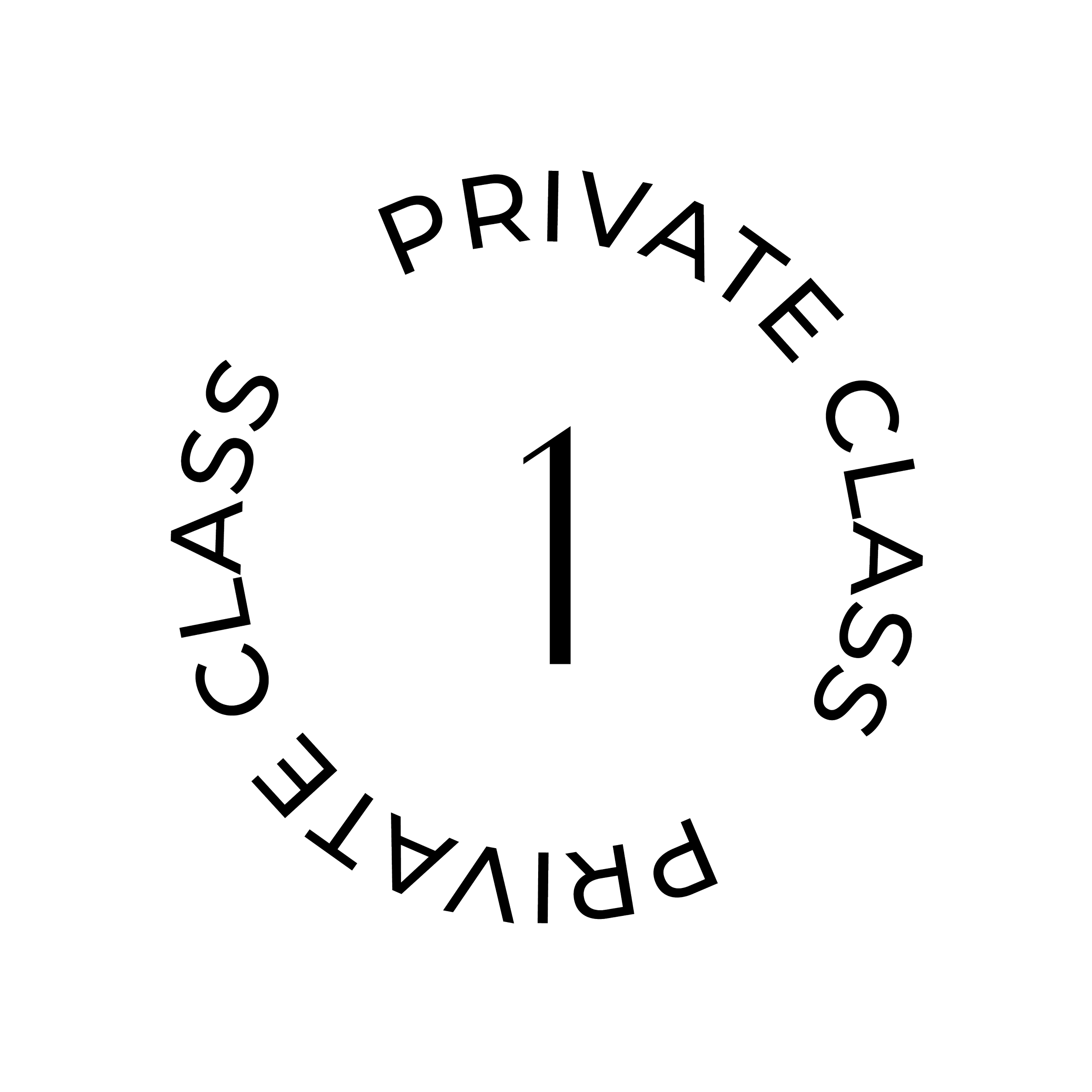 Black and white circular design with the words "PRIVACY" and "SECURE" in uppercase outlined text around the circle.