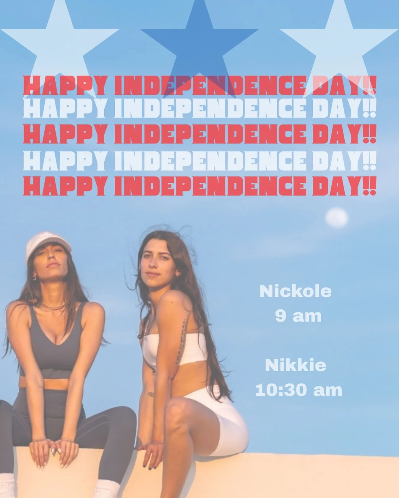 FREEDOM, MUKTI 🌟

Let&rsquo;s celebrate the July 4th together!

Here&rsquo;s the lineup:
- Saturday, July 4th
- 9:00 AM with Nickole - 10:30 AM with Nikkie

Come yoga with us🧘&zwj;♀️

Wishing you a safe, fun, and happy Fourth of July, and we can't 