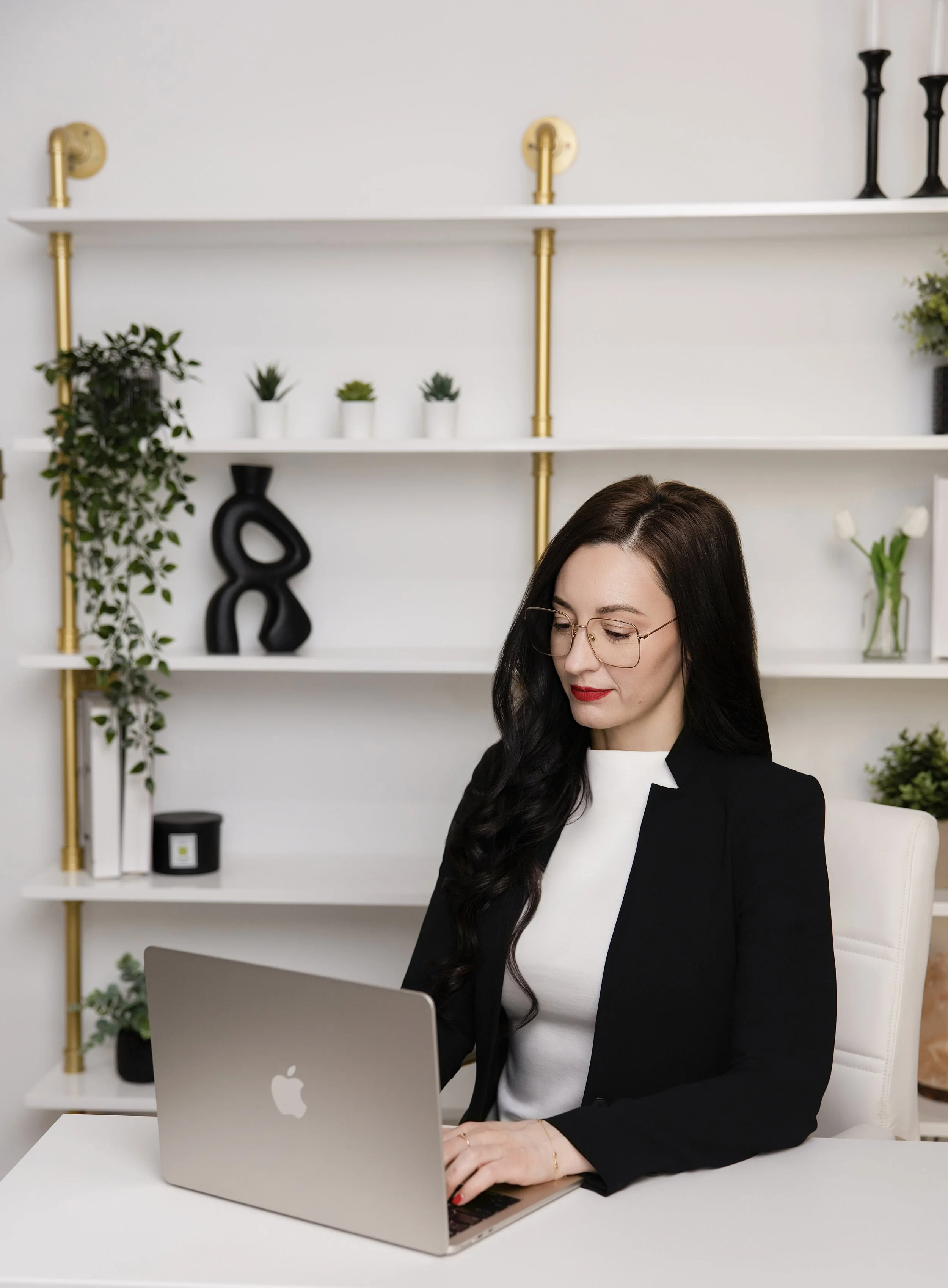 Executive coach Bernadette McMechan working at her desk