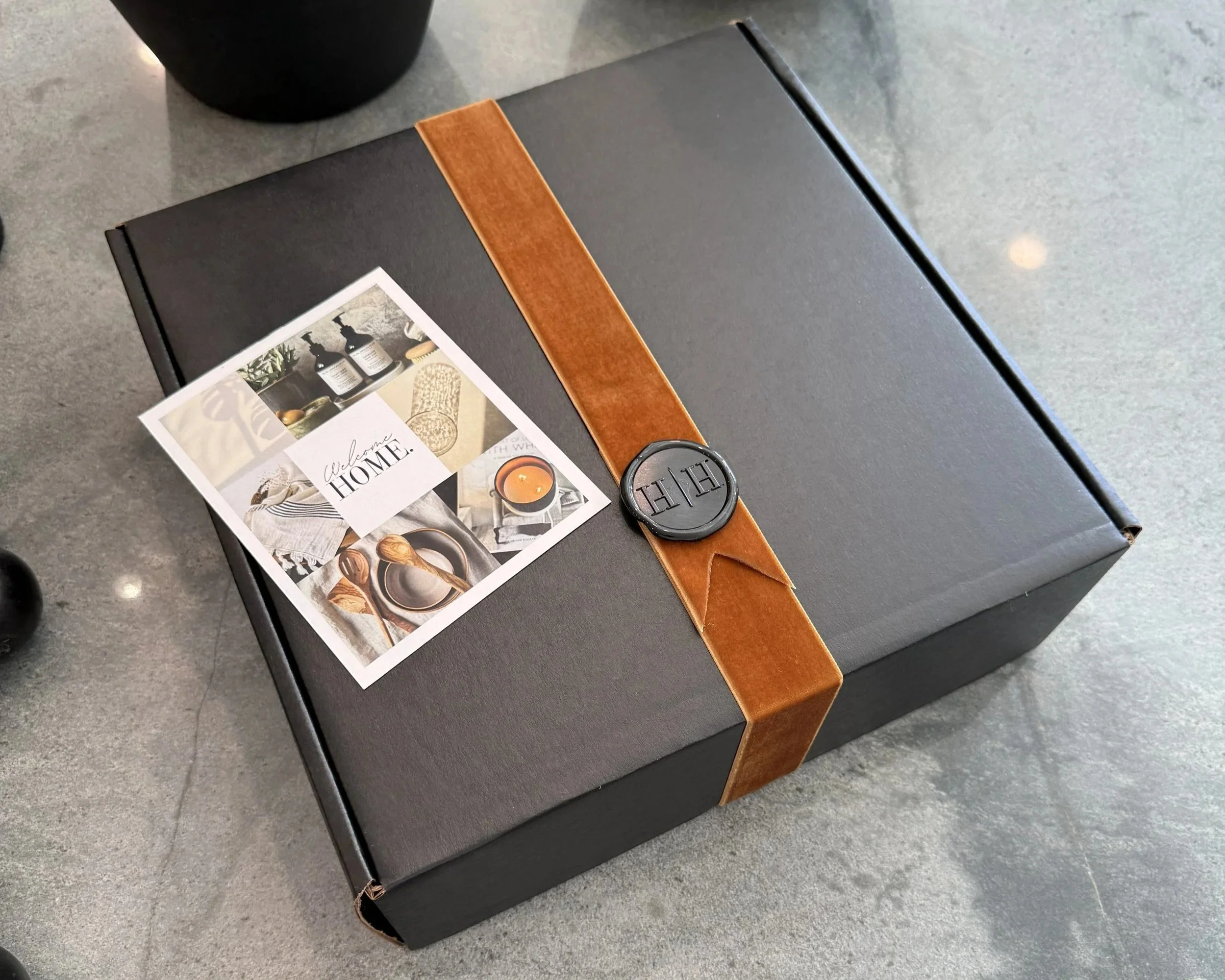 Heart to Home Gifts branded luxury gift box with leather accent, perfect closing gift for Portland home buyers