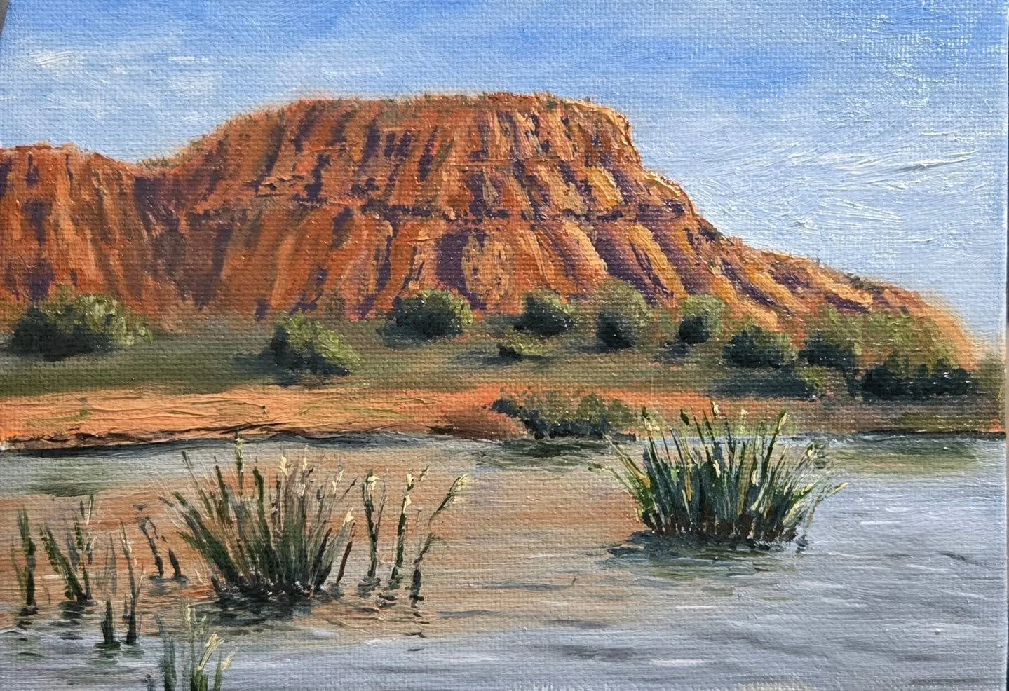 2nd plein air painting in St George area during Spring Break. We were exploring the area and found Fire Lake, which was so beautiful and fun to paint. My family had a picnic and went paddle boarding. It's definitely go back there again. 

I plein air