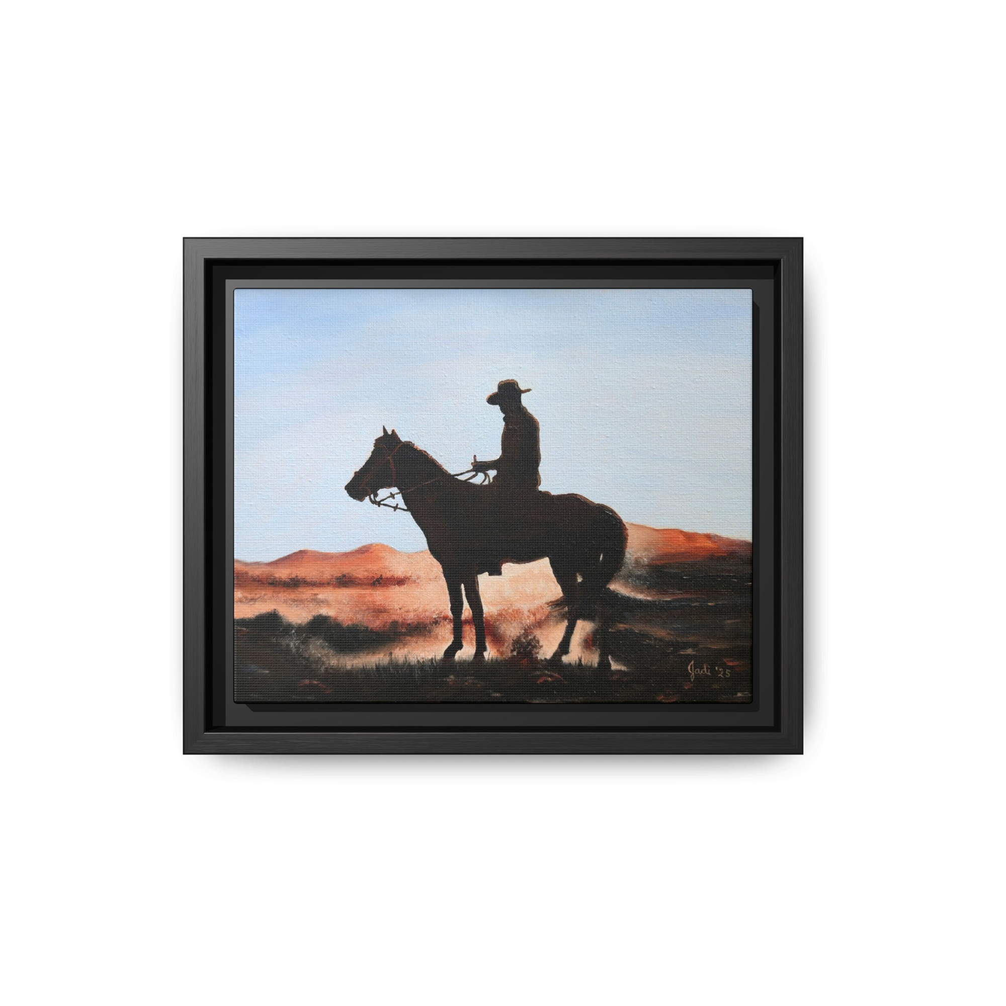 "Sunset Cowboy" Framed Canvas Print