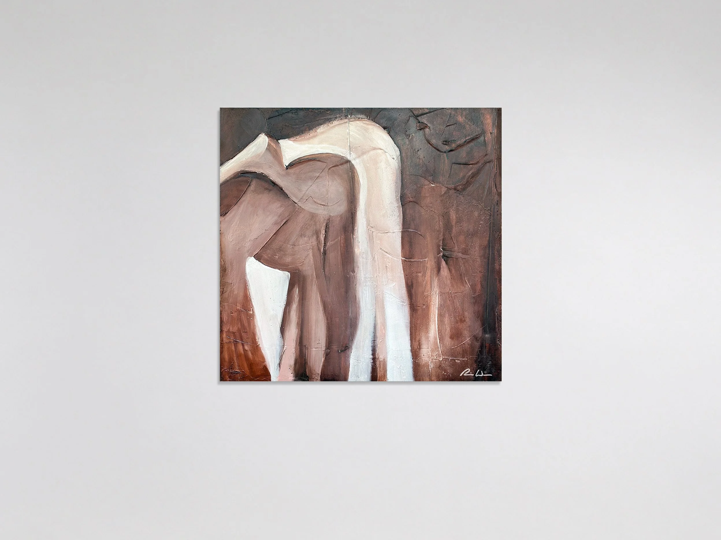 Rhythm 33 2006 mixed media, canvas 20 in x 20 in x 1.5 in - condenses form into an intimate, highly tactile arrangement of sweeping organic arcs and earthy impasto. A pale, bone-white curve cascades vertically through the composition like a bent spin