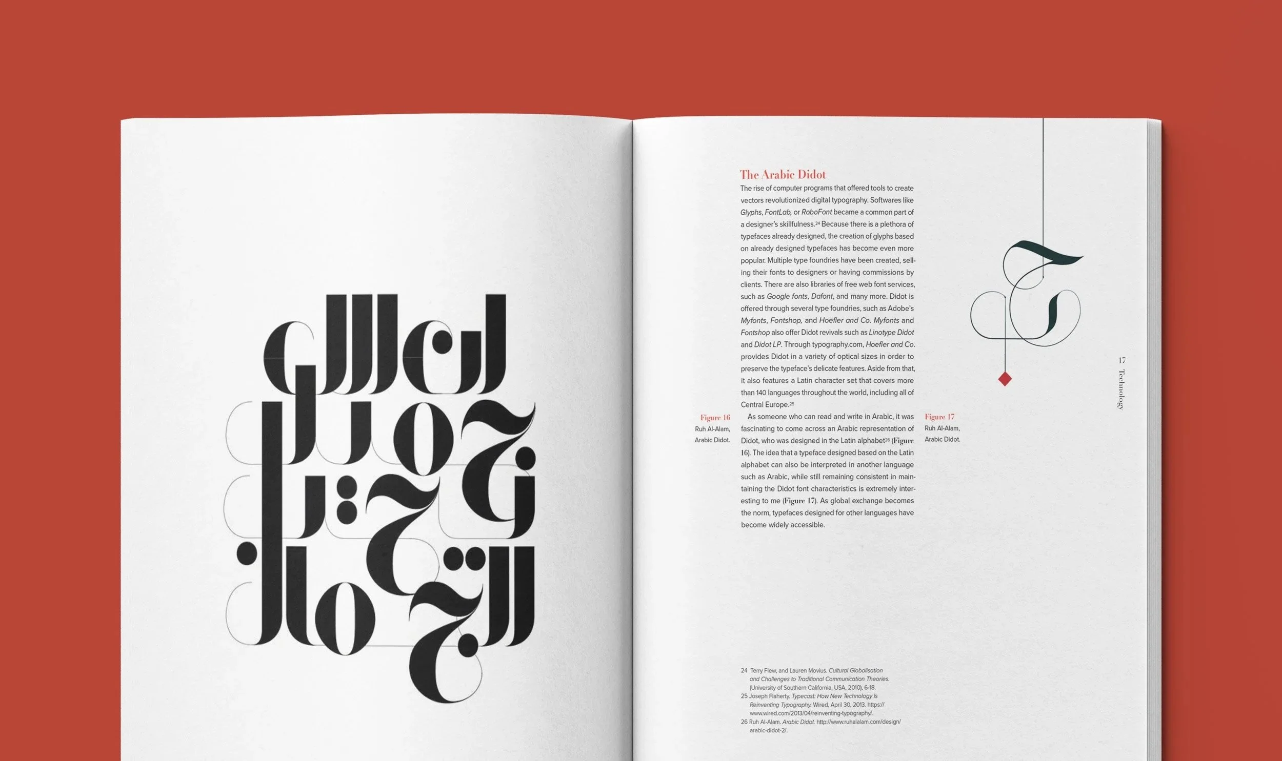 Didot typeface monograph editorial print book design layout spread featuring a full-page display of Ruh Al-Alam Arabic Didot lettering alongside a chapter on The Arabic Didot and its multilingual typographic history.