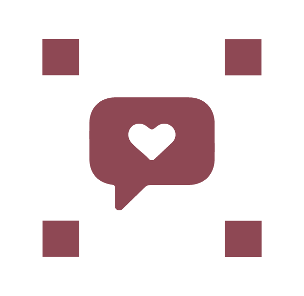 Yasmine Design Co. – custom pixel-style heart speech bubble icon in velvet fig, representing fun facts for the About page.