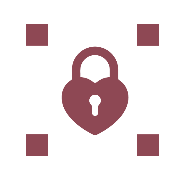 Yasmine Design Co. – custom pixel-style heart padlock icon in velvet fig, representing core values for the About page