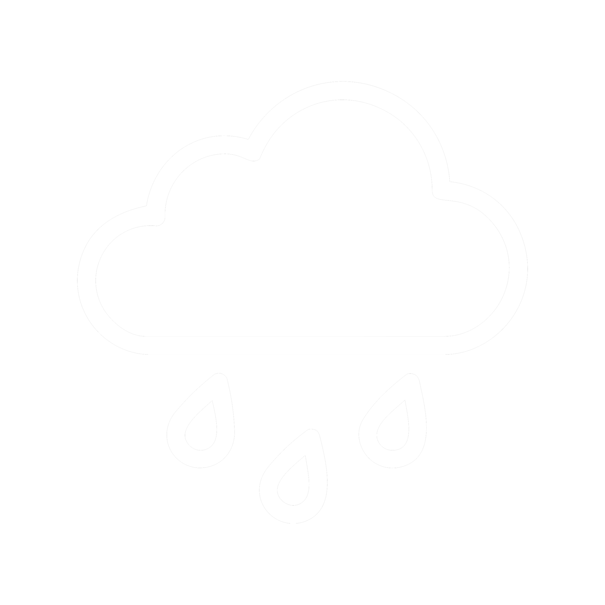 Icon of a cloud with raindrops falling from it, in black and white.