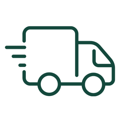 Outline icon of a delivery truck with motion lines indicating speed or movement.