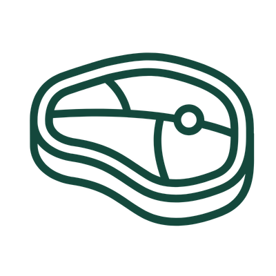 Line drawing of a meat cut, resembling a steak or beef sirloin.