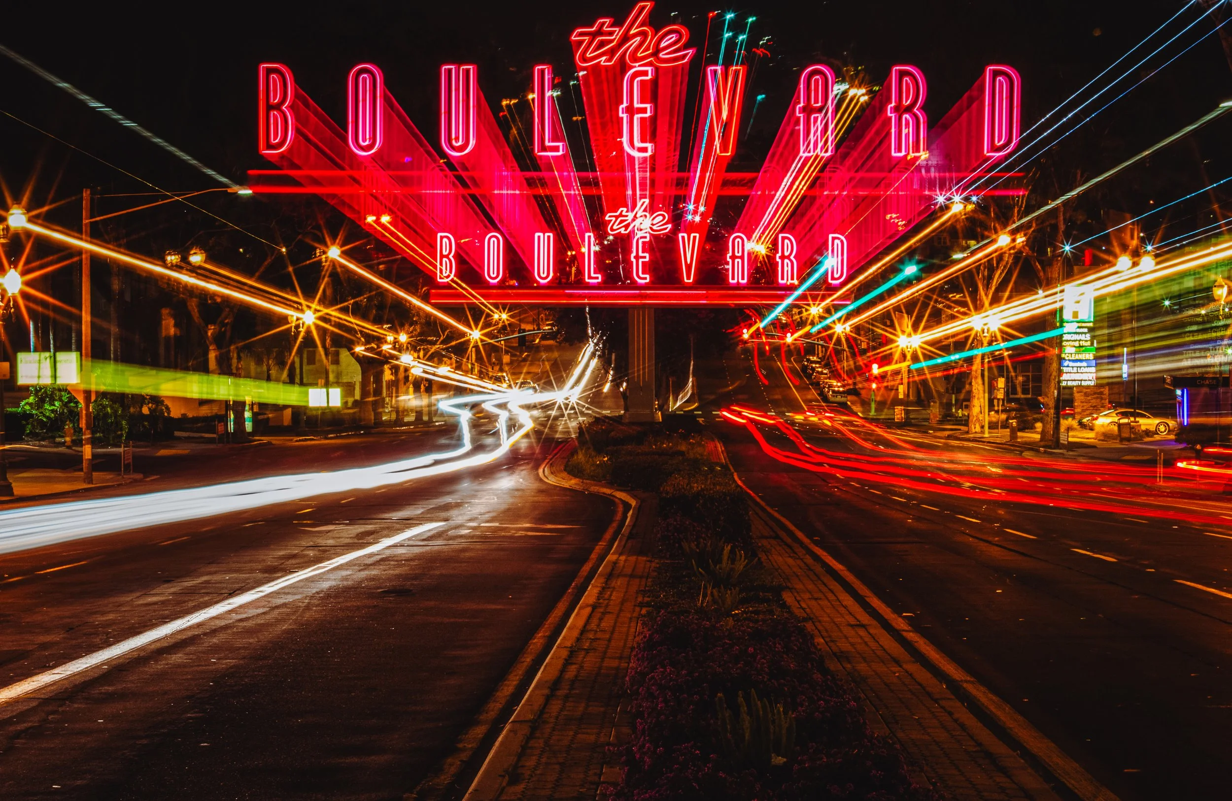 San Diego Blvd.. signshot with a30 second  shutter speed ,night photography. this is part of a serries I did of all the local signs in San Diego