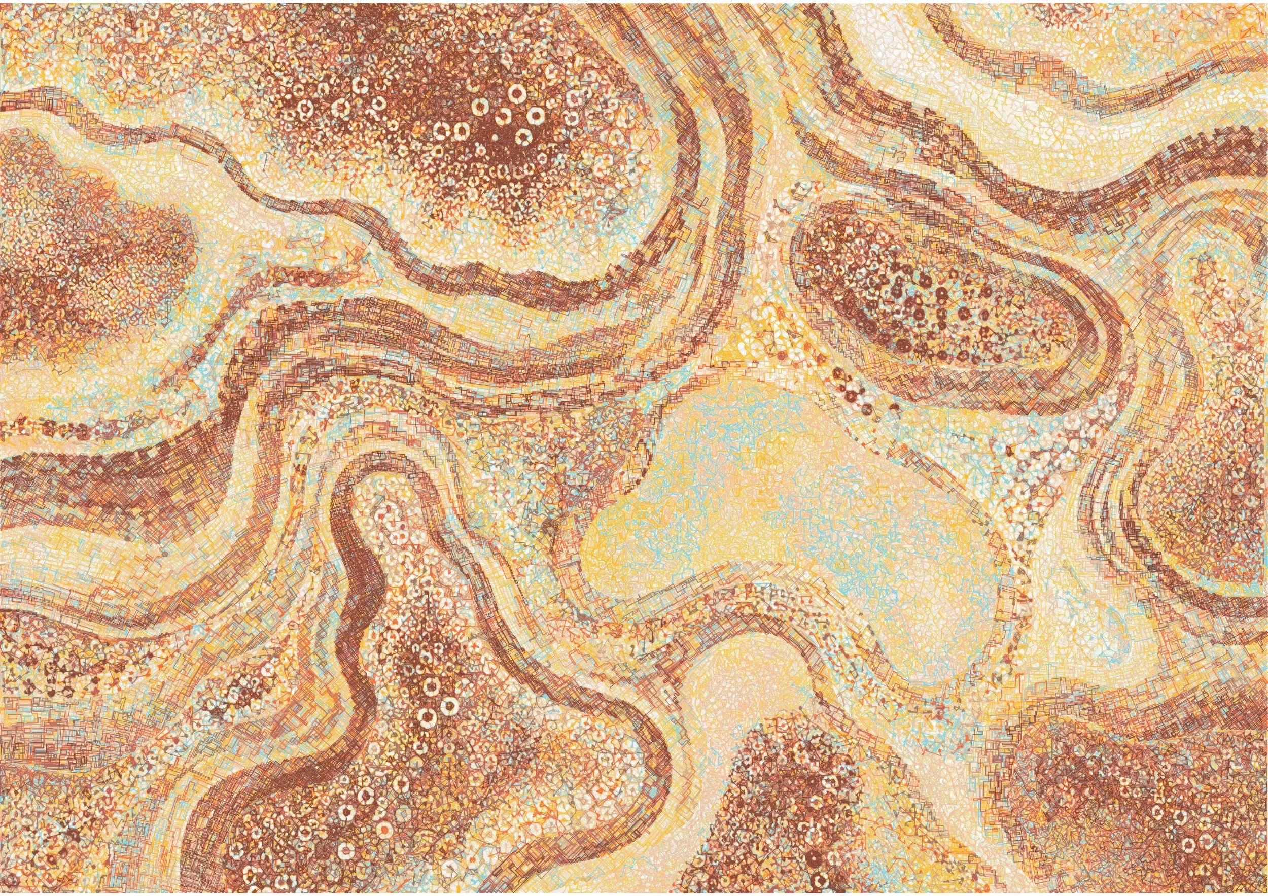 Rendered plotting of desert sands reinterpreted in the style of a mosaic